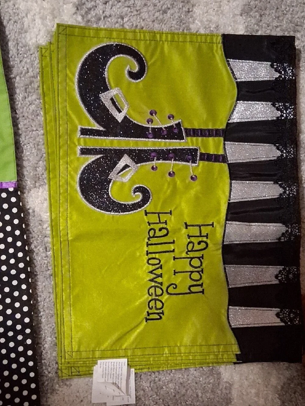 Happy Halloween Green Witch Boot Table Runner - Halloween Party Decor